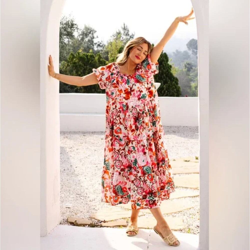 IVY CITY CO Harvey Tent Maxi Dress Pink Cream Red Floral Sz M NWT {DD21} - Picture 2 of 9